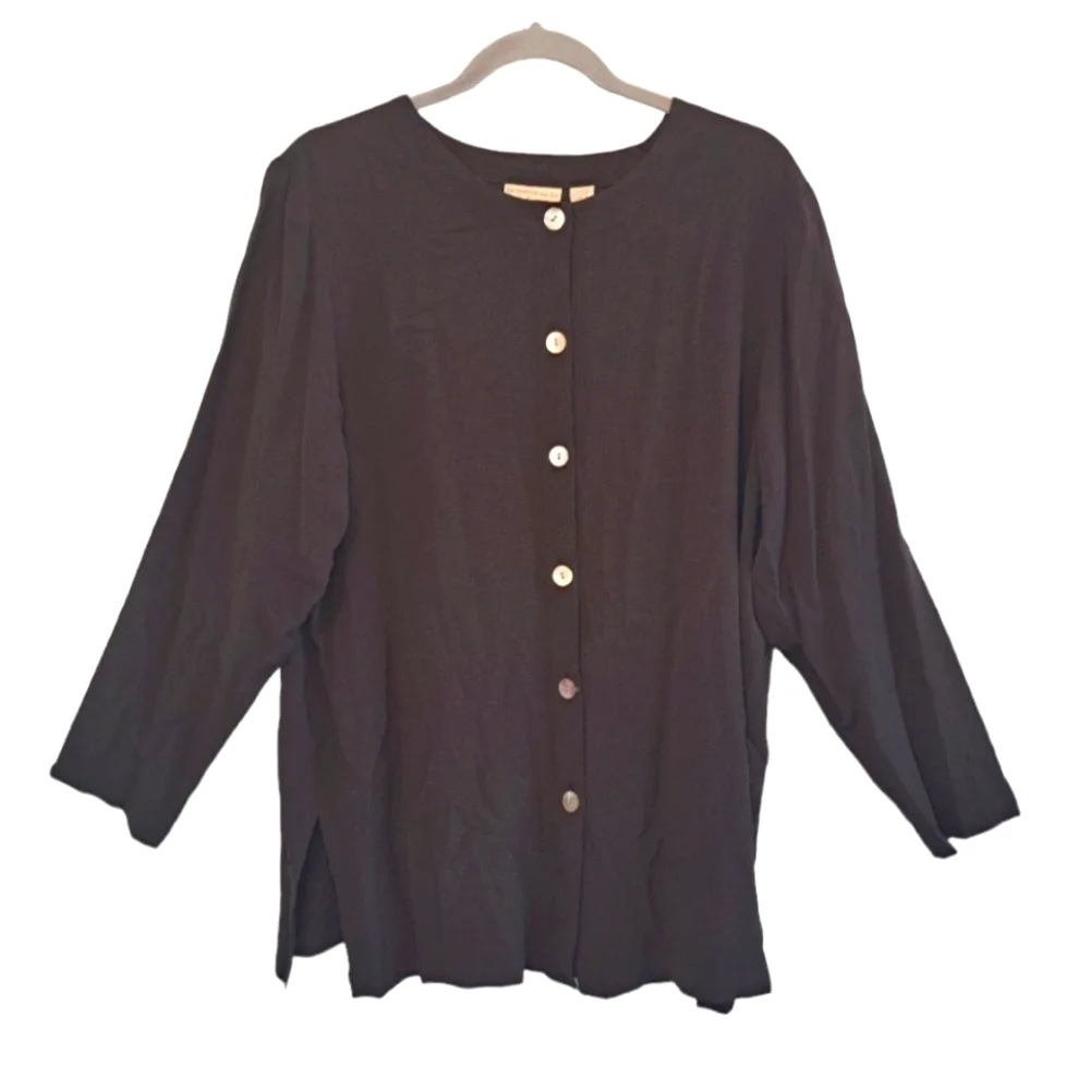Lord & Taylor Brown Black Button-Down Lightweight Blouse Size Medium